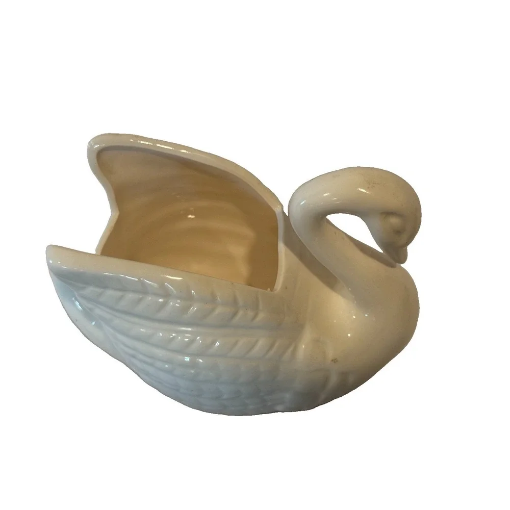 VTG Swan Ceramic White Planter Vase Figurine Cactus Pot Home Garden Desk